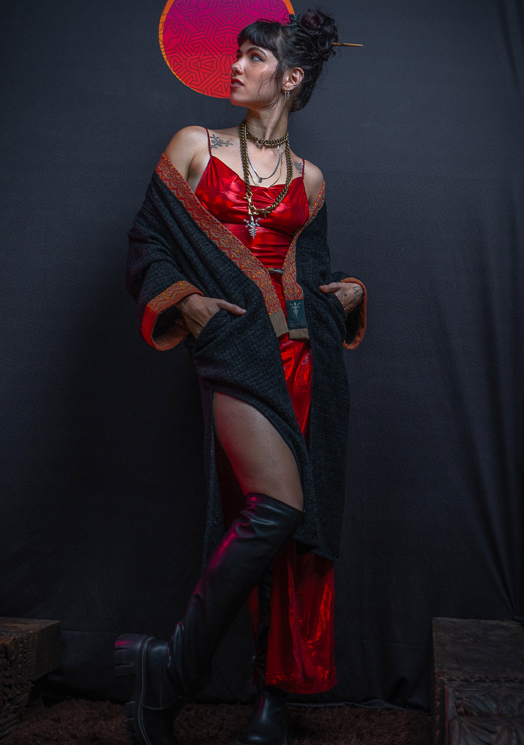 Open Kimono / Chanel Woven Border - Black NAGALAND